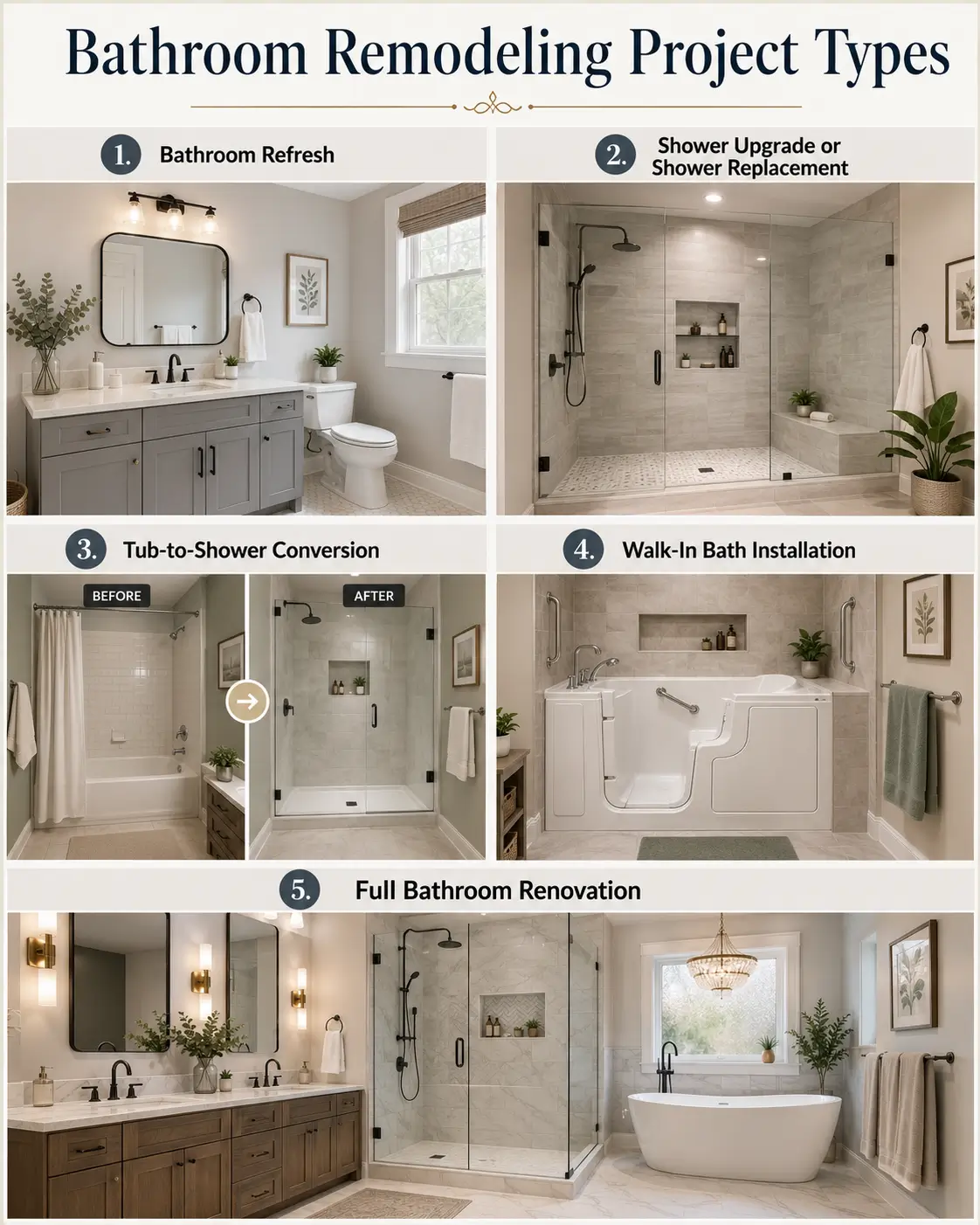 Modern bathroom remodel on Long Island featuring walk-in shower, vanity, and updated fixtures